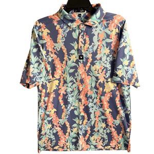 NWT Bad Birdie Men’s 'Lei'd' Performance Golf Polo, Floral Print, Men's Size M